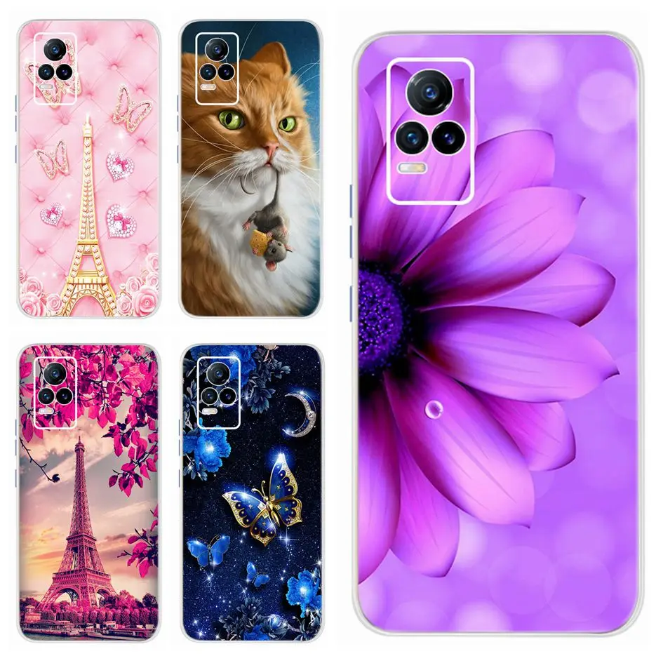 Funda con flores de colores para Vivo V21e, carcasa delgada de silicona suave V2061, carcasa trasera completa, parachoques