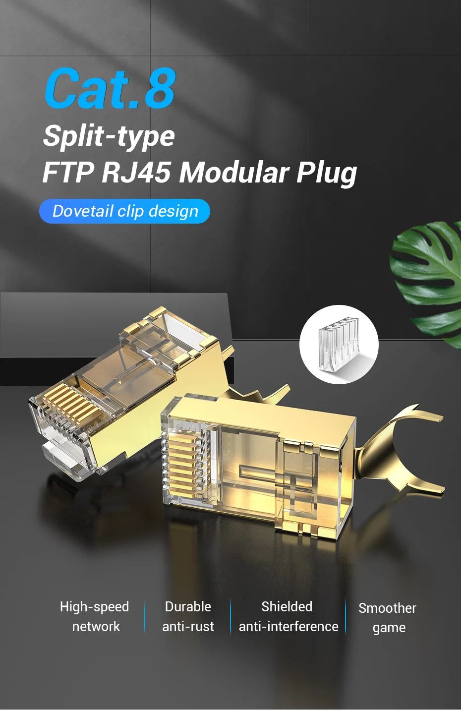 Conector RJ45 Cat8 - Diseño de clip de cola de milano
