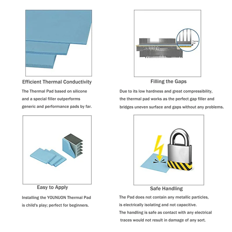 2 piezas 100x100mm almohadilla térmica 0,5mm/1mm/1,5mm/2mm/2,5mm/3mm/4mm/5mm de espesor GPU CPU disipador de calor almohadilla de silicona conductora de refrigeración - imagen 4