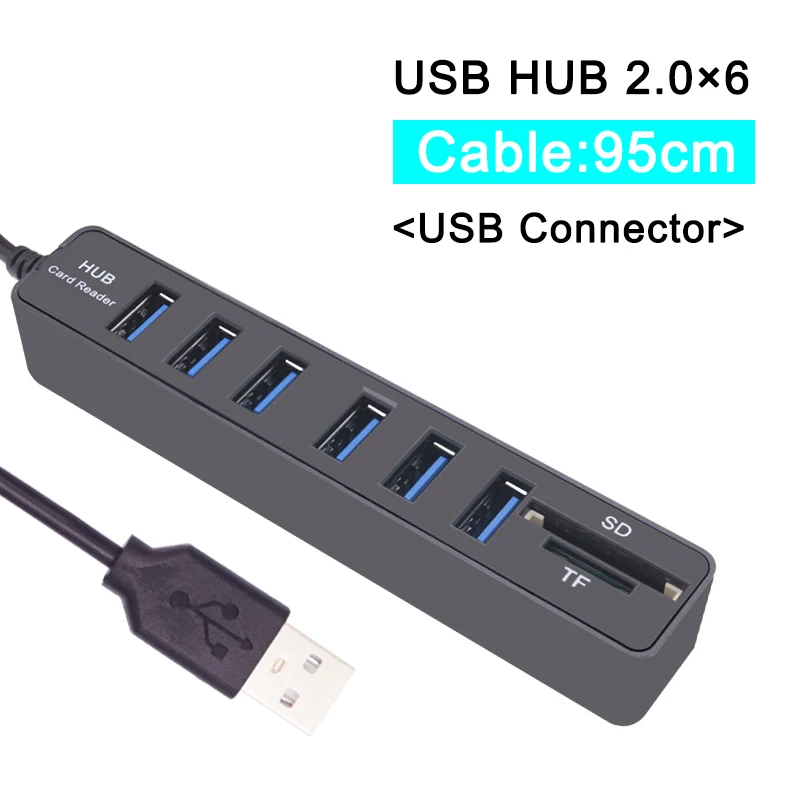 2.0 USB 6 port Black