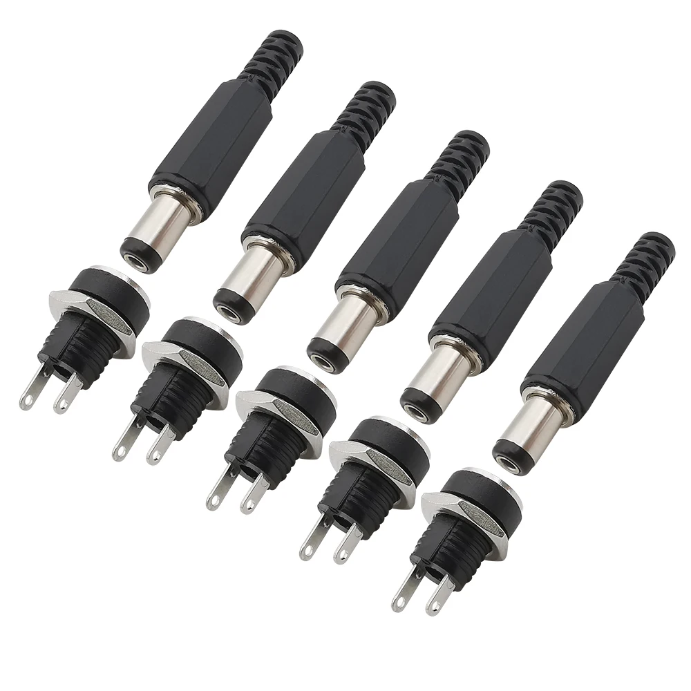 Adaptador de enchufe macho hembra de alimentación CC de 5,5x2,1mm, 12V, 5,5x2,1mm, enchufe de fuente de alimentación CC, tuerca de tornillo, conector de montaje en Panel, 10/5/1 par