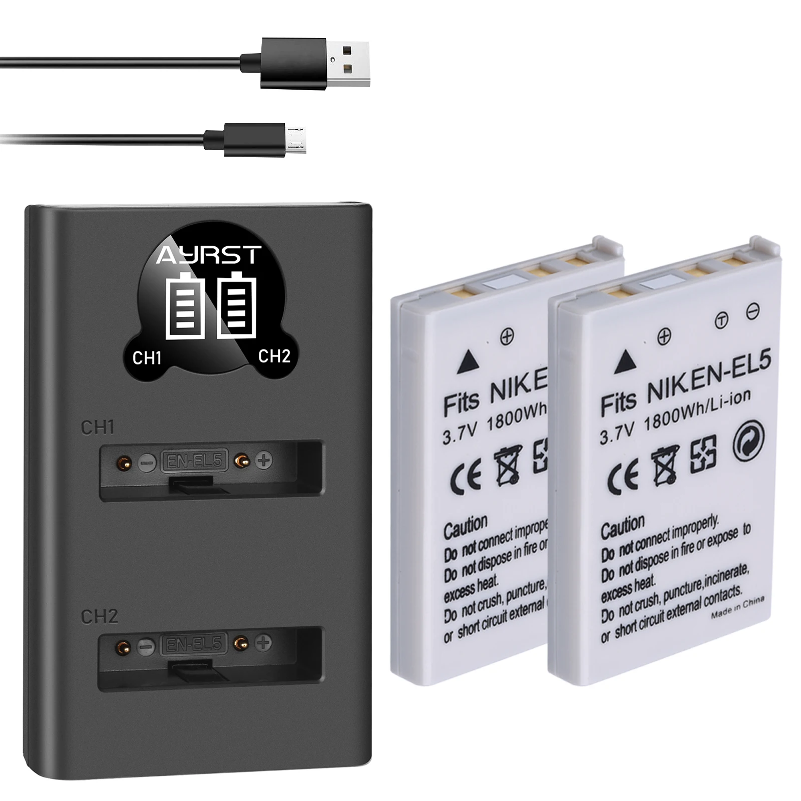 Batería ENEL5 de 2 piezas EN-EL5 y cargador USB Dual LED para cámara Nikon Coolpix P530 P520 P510 P100 P500 P5000 P5100 P6000 3700 4200