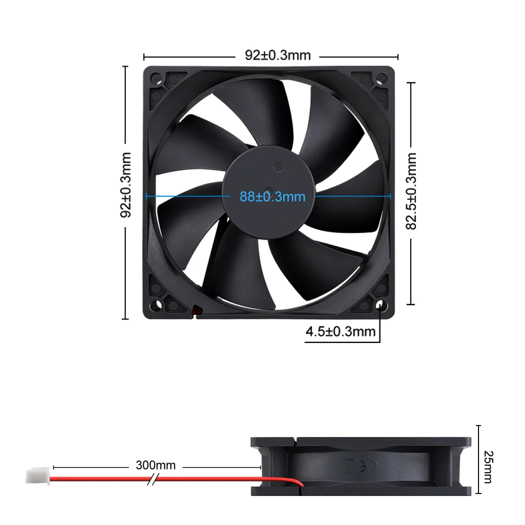 Gdstime-ventilador de refrigeración de CC sin escobillas, 90mm, 5V, 12V, 24V, 2 pines, 3 pines, USB, 92mm x 92mm x 25mm, carcasa de PC, radiador de escape, 9225, 9cm - imagen 5