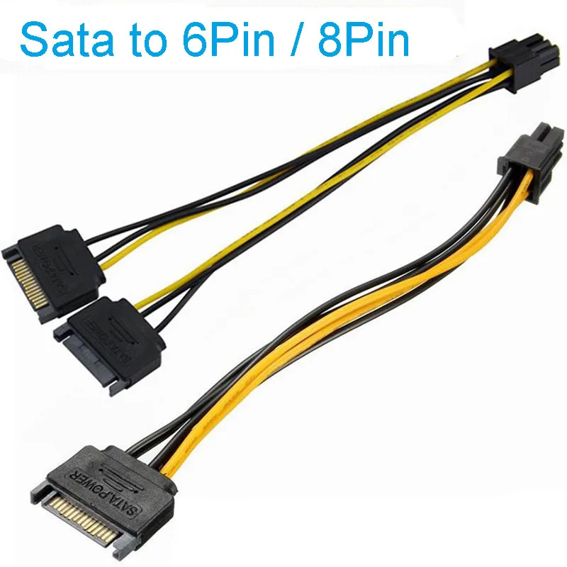 Adaptador convertidor de gráficos Dual 15 pines 2 SATA a 6 pines 8 pines PCI EXPRESS PCI-E Sata tarjeta de vídeo Cable de alimentación SATA