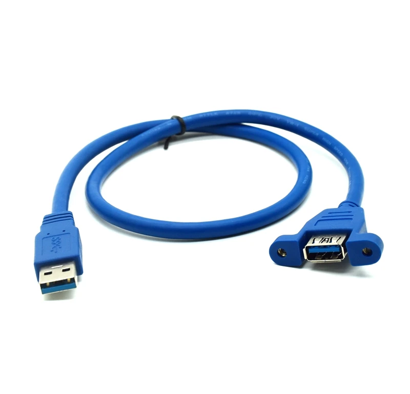 Cable de extensión USB 3,0 macho a hembra para ordenador, adaptador de conector de bloqueo de tornillo de montaje en Panel, negro, con tornillos - imagen 3