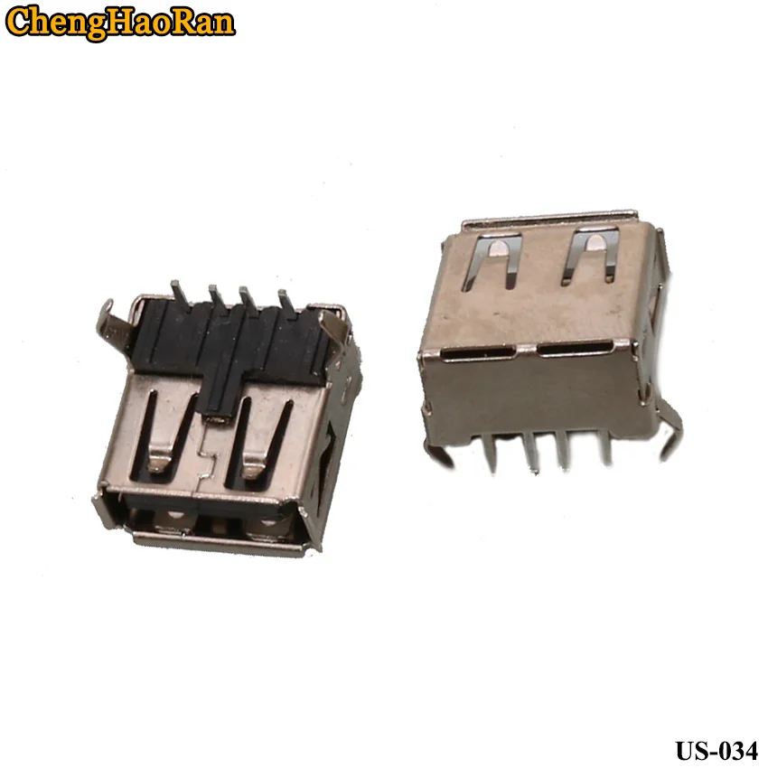 ChengHaoRan-Puerto de datos de 90 grados, engarzado hembra de goma negra, USB hembra, AF, Pin doblado Horizontal, tipo A, 2 unids/lote - imagen 3