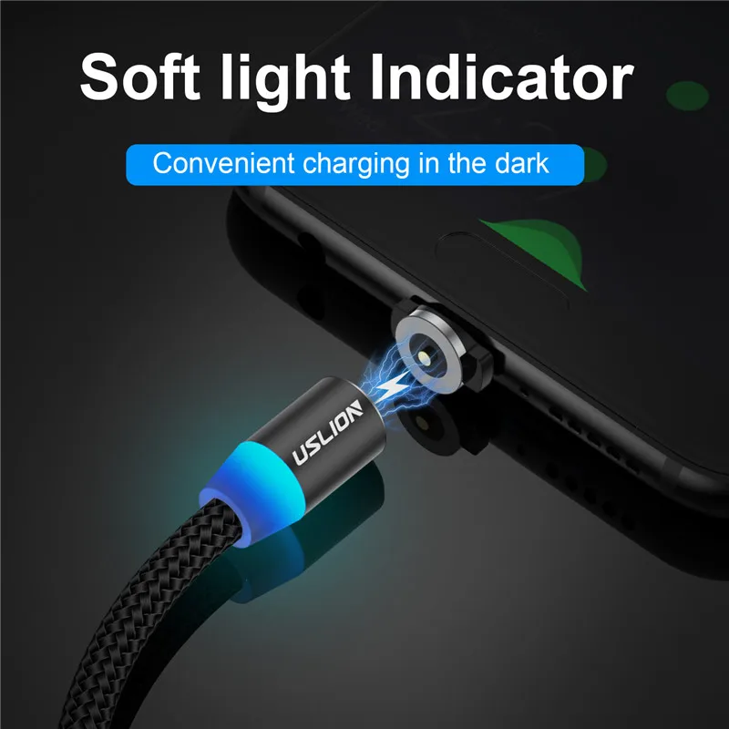 USLION LED Cable USB magnético carga rápida USB tipo C Cable de teléfono cargador magnético carga de datos Micro USB para iPhone 14 para Xiaomi - imagen 5