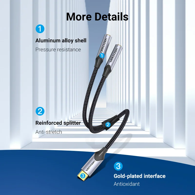 Vention-Adaptador de Audio tipo C a conector Dual 3,5, USB C a 3,5mm, Aux, auriculares dobles para USB-C, tableta, teléfono, portátil, Cable Jack 3, 5 - imagen 4