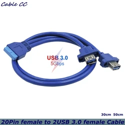 Cable Adaptador USB 3.0 hembra 2 puertos a 20 pines 50cm