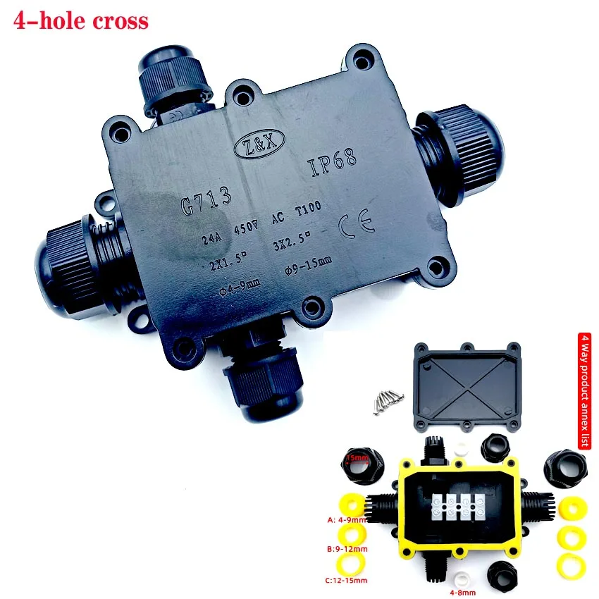 Caja de conexiones IP68 impermeable UV a prueba de sol al aire libre 4 vías caja de conexiones eléctricas de plástico protección del conector del Cable - imagen 3