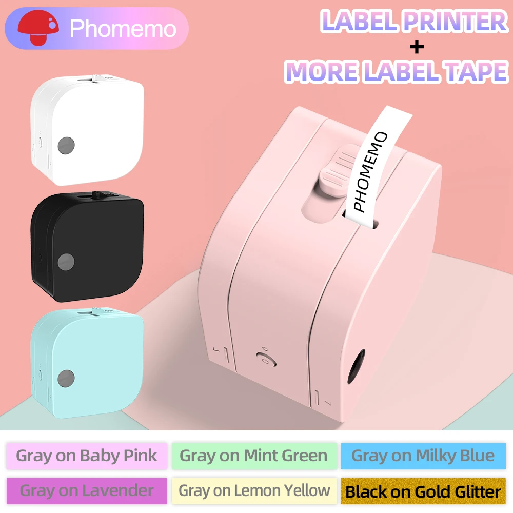 Phomemo P12 Mini impresora de etiquetas portátil fabricante inalámbrico sin tinta máquina de etiquetado Compatible para Dymo Label LetraTag Tape 91201 - imagen 2