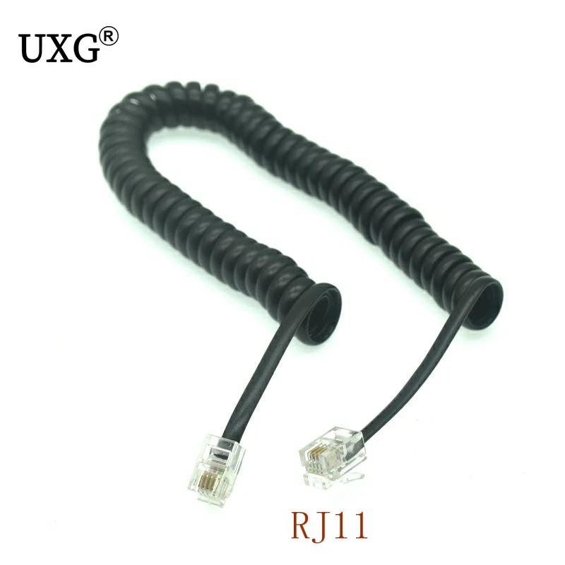 6,5 pies macho RJ11 a RJ11 teléfono auricular Cable de bobina de extensión Cable de línea Cable de extensión de teléfono Cable de línea negro