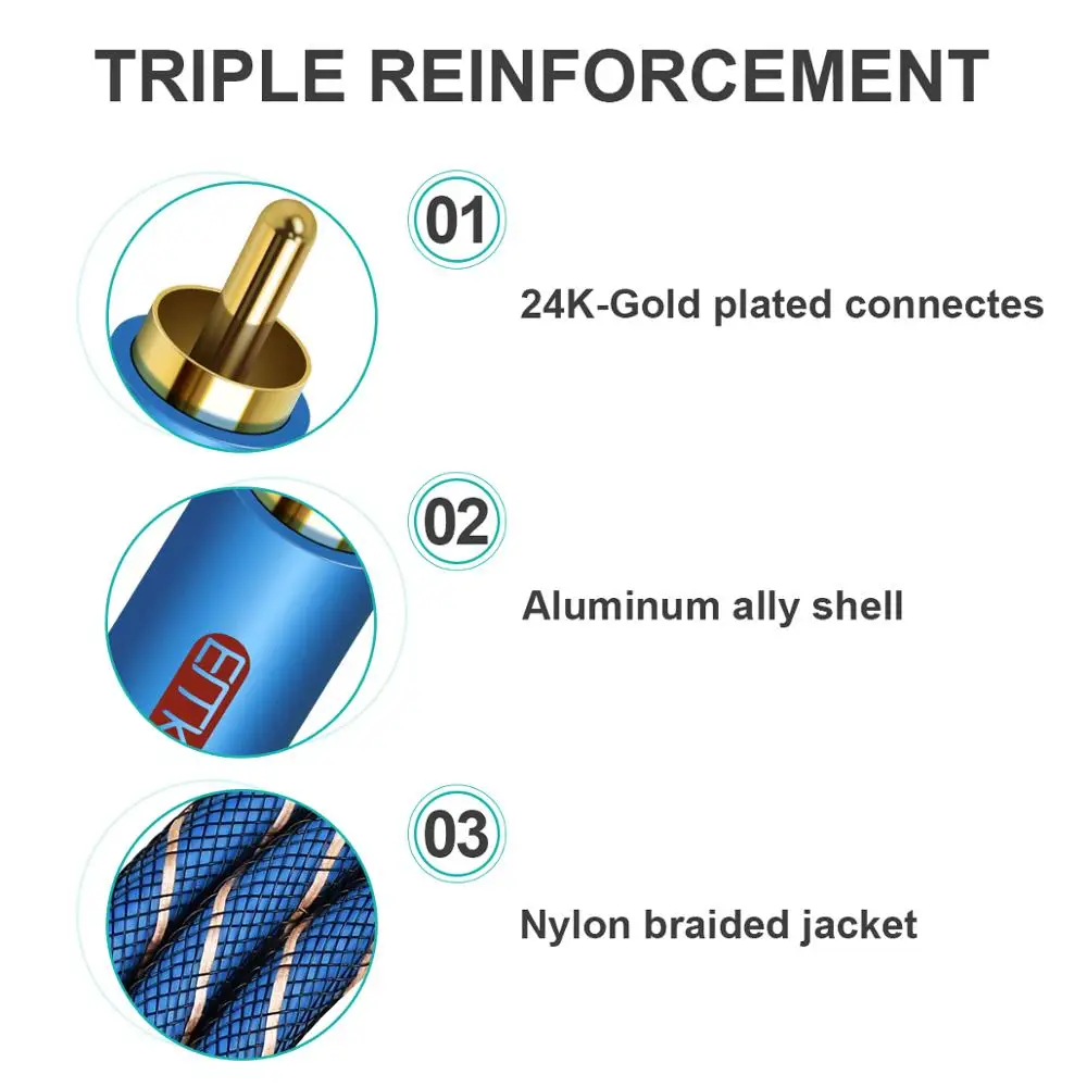 EMK-Cable de Audio de 3,5mm a 2RCA, conector RCA a 3,5 AUX, para DJ, amplificadores, Subwoofer, mezclador de Audio, cine en casa, DVD - imagen 4