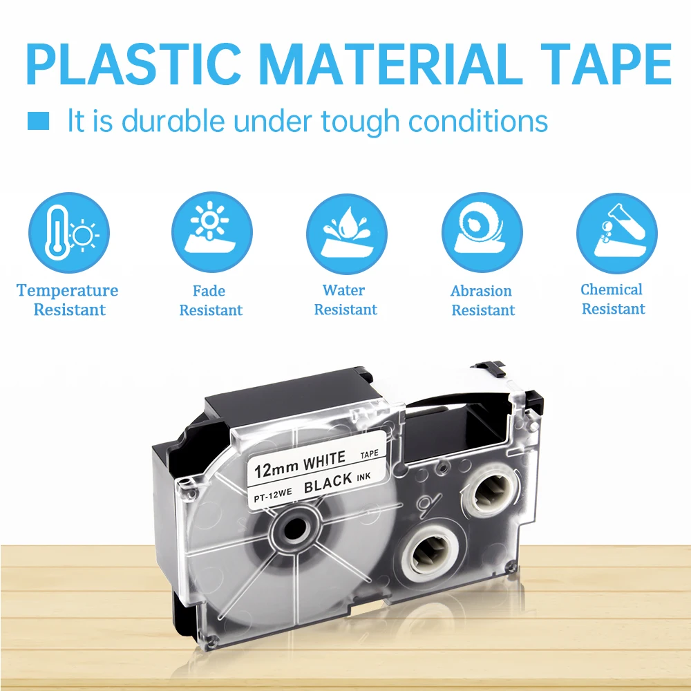 Cinta adhesiva blanca para impresora de etiquetas Casio, Compatible con XR12WE, XR12X, XR9WE, XR6WE, KL60, KL430, KL120, EL700, KL300, 6mm, 9mm, 12mm - imagen 2
