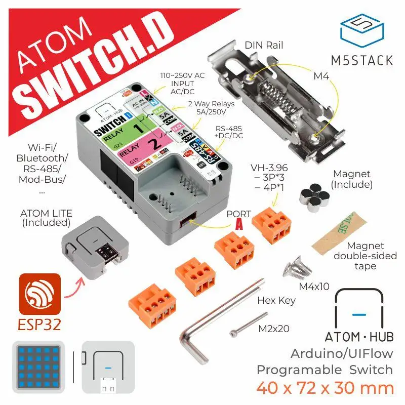 Kit oficial de 2 relés ATOM HUB SwitchD M5Stack
