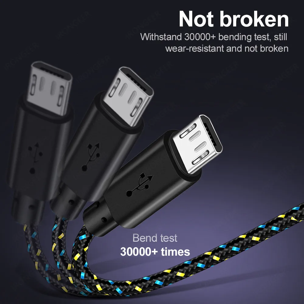 Cable Micro USB trenzado de nailon, 1m/2m/3m, sincronización de datos, Cable cargador USB para Samsung, HTC, Huawei, Xiaomi, tableta, Android, Cables de teléfono USB - imagen 4