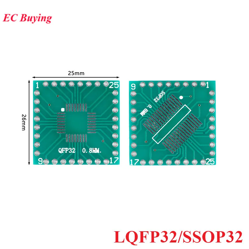 20 piezas/5 unidades LQFP32 SSOP32 FQFP32 TQFP32 adaptador de placa de transferencia PCB Pinboard SMD a DIP32 DIP Pin placa de prueba IC toma de paso de 0,8mm