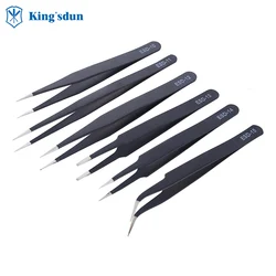 Kingsdun Pinzas ESD Antiestáticas Acero Inoxidable Punta Recta y Curva