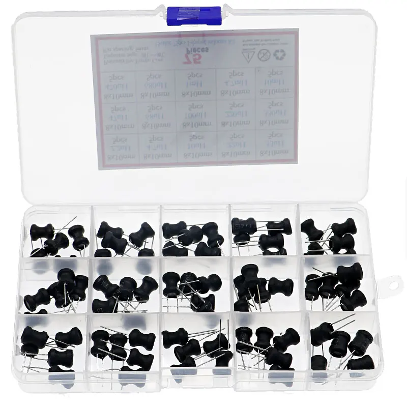 Kit de Inductor de potencia cilíndrico, 8x10mm, 2.2UH, 4.7UH, 10UH, 22UH, 33UH, 47UH, 68UH, 100UH, 220UH, 330uh, 470uh, 680uh, 1MH, 10MH, 75 unids/lote por caja