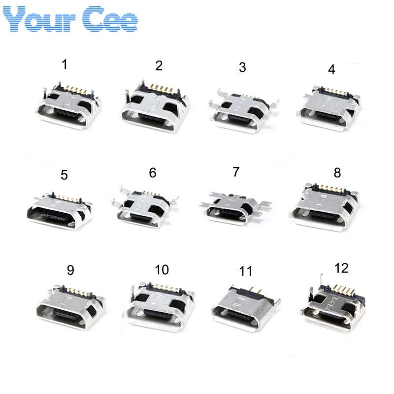 60 unids/lote 12 modelos conector de enchufe SMD DIP conector de enchufe SMT de 5 pines Micro USB tipo B colocación hembra - imagen 2