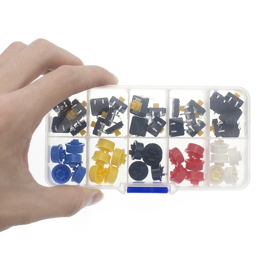 25 uds táctil momentáneo 12*12*7,3 MM botón Micro interruptor + 25 uds tapa táctil (5 colores) para - imagen 4