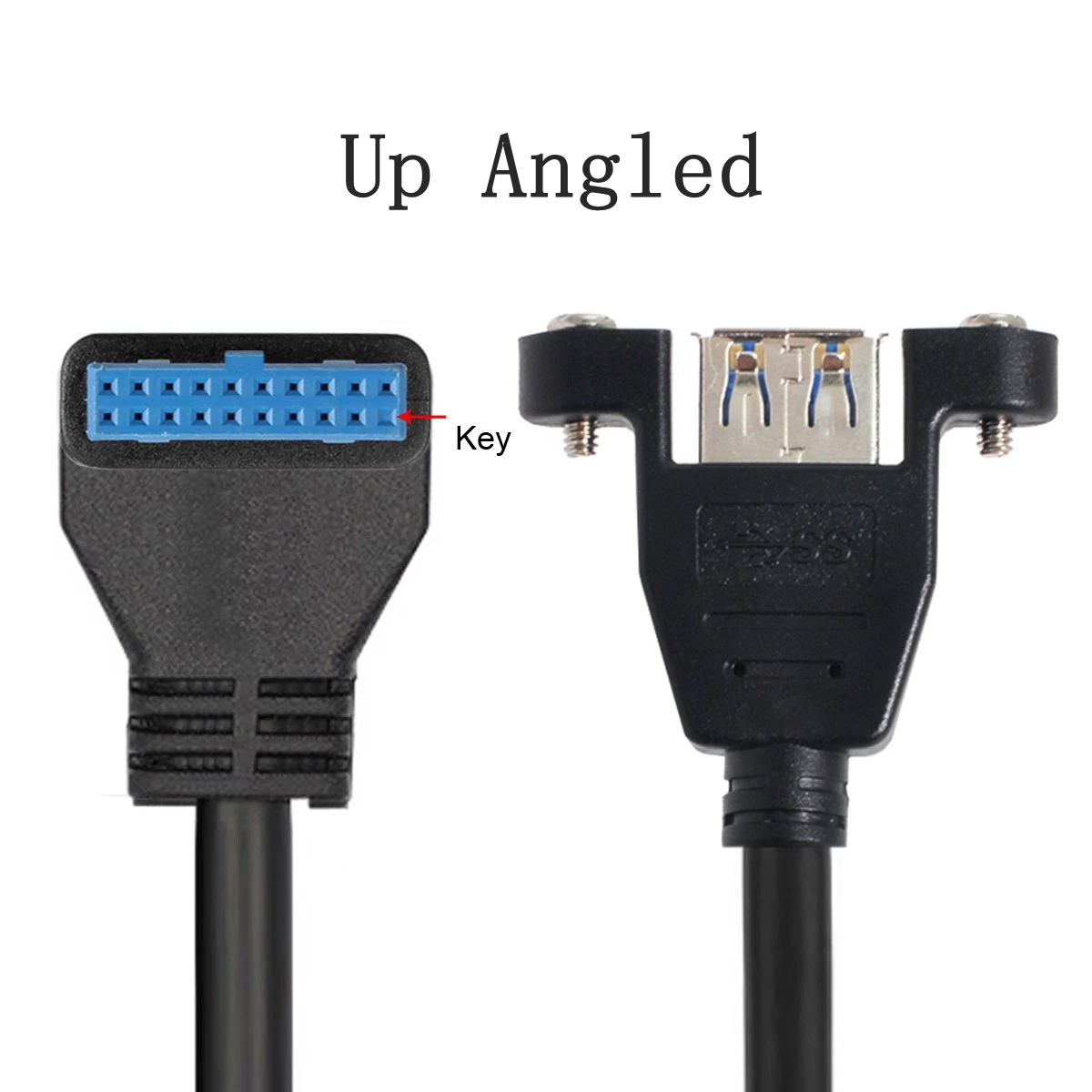 USB 3,0 con ángulo de 90 grados, puerto único, tornillo hembra, tipo de montaje A arriba y abajo, placa base con ángulo de 20 pines, Cable de cabezal de 25cm - imagen 3