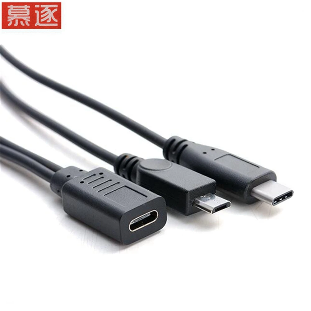 USB 3,1 tipo C hembra a Micro USB macho y Typc C macho divisor Cable de alimentación de extensión de datos para teléfono Android tableta 30cm - imagen 3