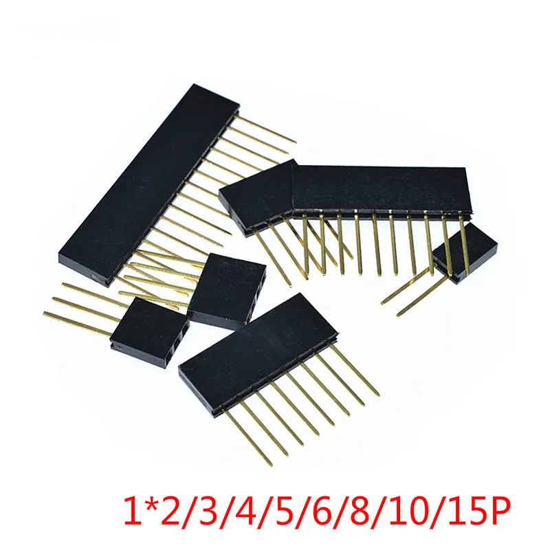 10 Uds Pines Largos Hembra Sola Fila 2.54mm Conector Enchufe Placa PCB Separable 11mm 1*2/3/4/6/8/10/15Pin Arduino - Vista principal del producto