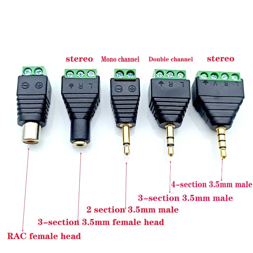 Conector de Audio para auriculares, adaptador estéreo de 3,5mm, RCA de 3,5mm, Conector de canal Mono a Terminal de tornillo
