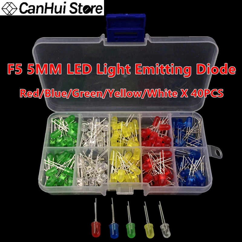 Diodos de colores universales F3 F5, Kit surtido de luces LED, diodo rojo, verde, azul, amarillo y blanco, 3mm + 5mm, 2-3V, 20mA, 200 unids/caja - imagen 3