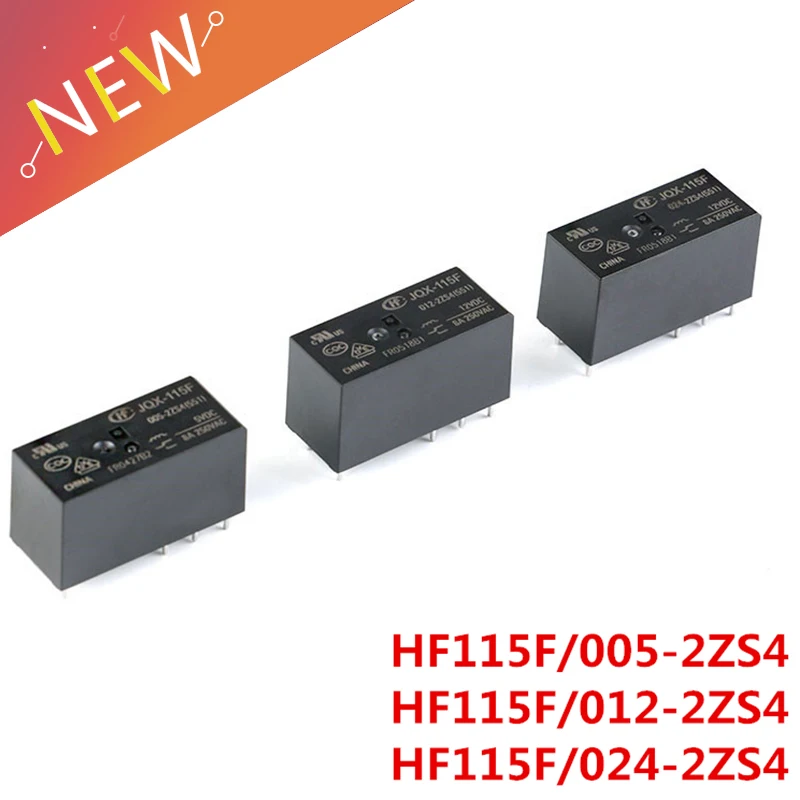 Relé HF115F 012-2ZS4, JQX-115F, 024-2ZS4, HF115F-012-2ZS4-12VDC, 005-2ZS4, 12VDC, DC5V, 12V, 24V, 8A, 250VAC, 8Pin