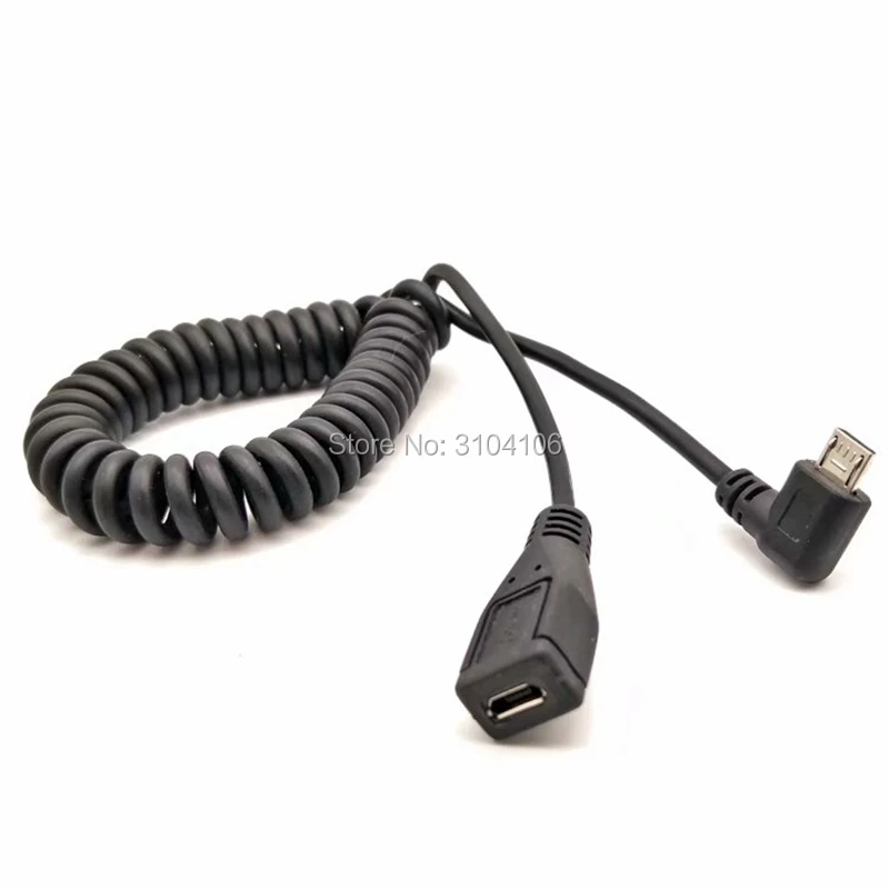 Adaptador macho micro USB de 90 grados a cable de extensión de datos hembra Línea de resorte de ángulo izquierdo negro - imagen 4