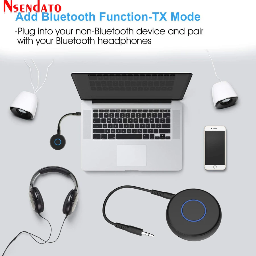 Transmisor de audio con Bluetooth 5,0, adaptador de música inalámbrico con conector de 3,5mm, transmisor Bluetooth 5,0 para TV, PC, MP3/4