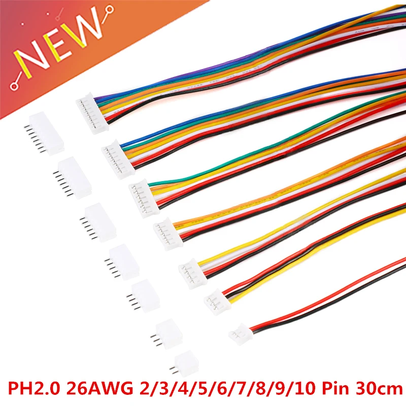 Conector Micro Mini JST 2,0 PH, conector macho y hembra, 2/3/4/5/6/7/8/9/10 Pines, 300MM, 26AWG, nuevo, 20 unidades = 10 juegos