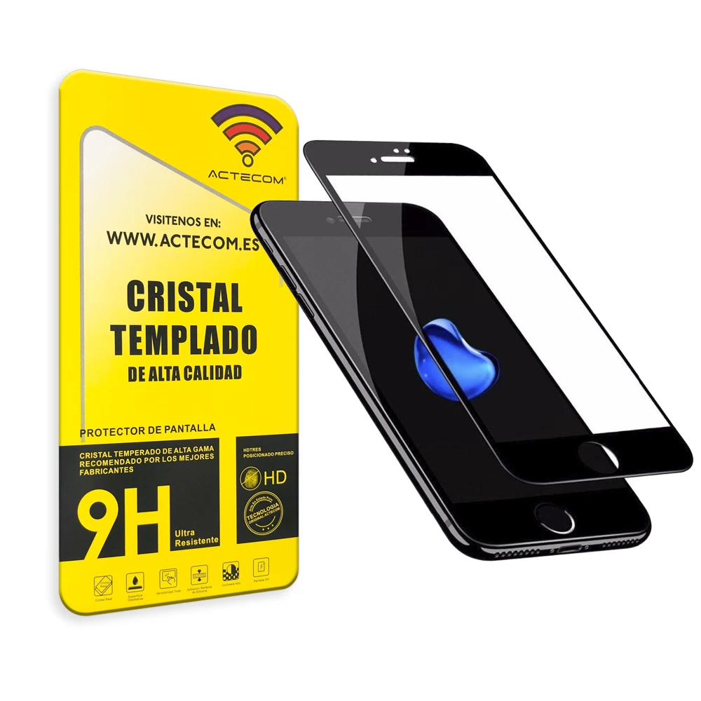 ACTECOM Protector Pantalla Completo 3D 5D Negro Cristal Templado compatible con iPhone 8 vidrio templado Cristal protector - imagen 2
