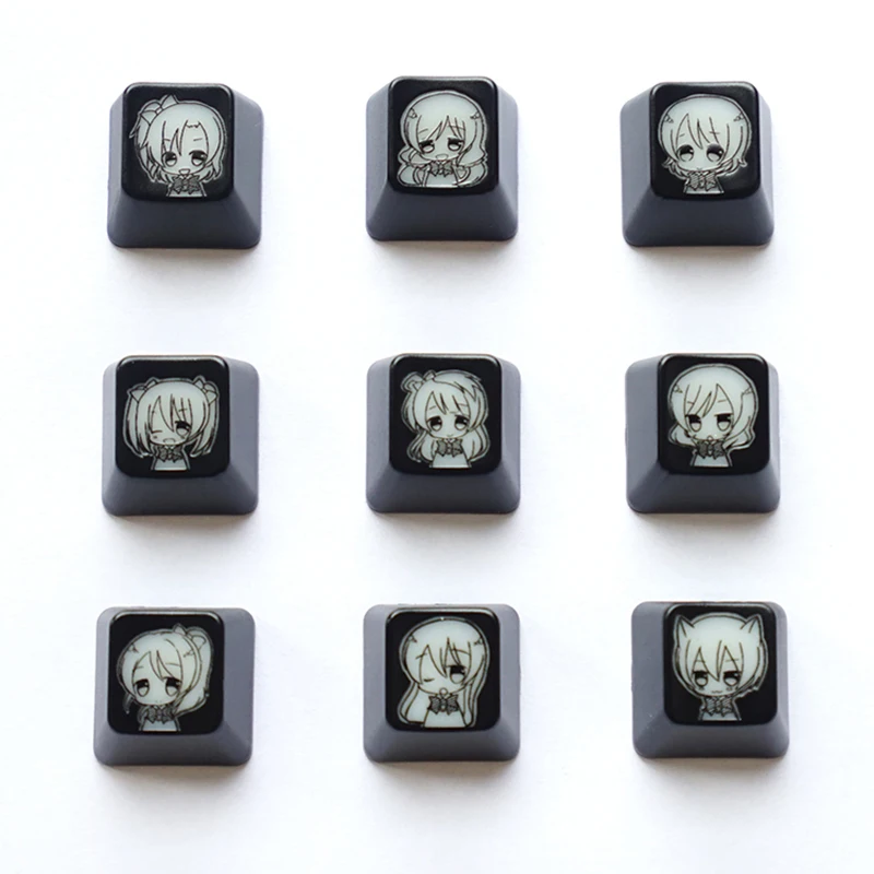 Juego de 9 teclas, tapa de tecla transparente personalizada, personalidad de EE. UU., tema de dibujos animados de Anime, tapa de tecla de teclado mecánico para Lovelive - imagen 2