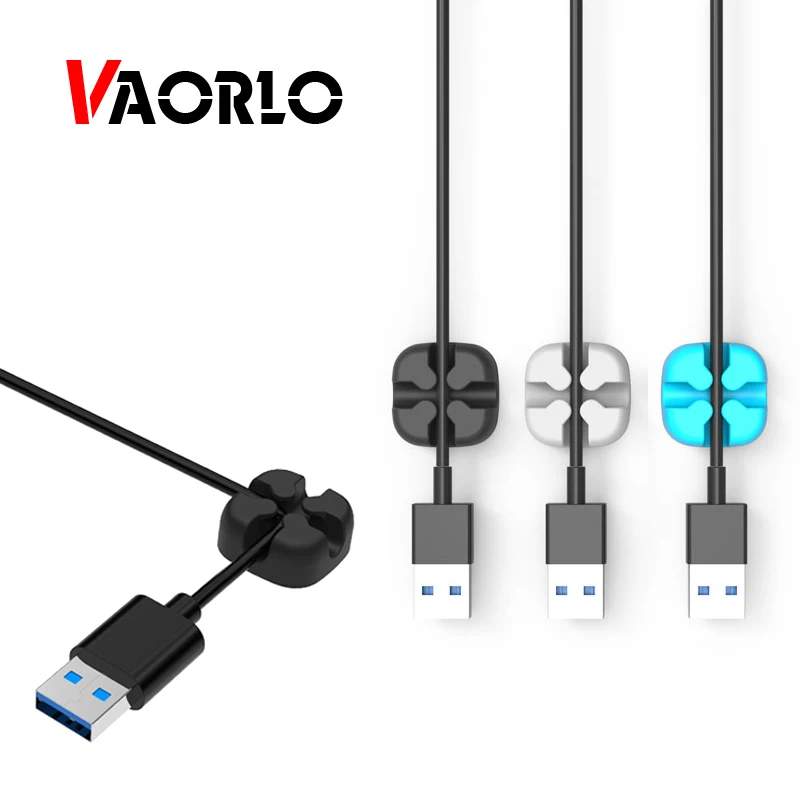 VAORLO-Enrollador de cables USB, organizador de cables de silicona Flexible, Clips de gestión, soporte de cables de silicona para auriculares y auriculares