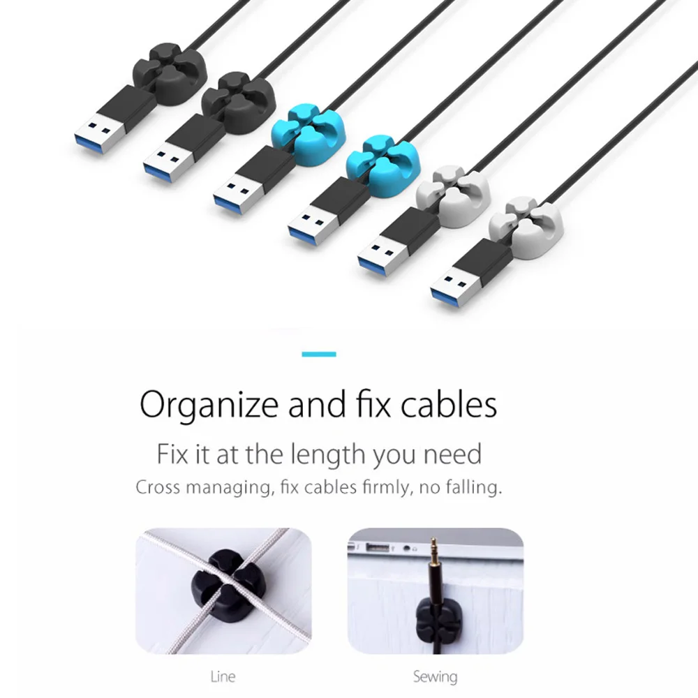 VAORLO-Enrollador de cables USB, organizador de cables de silicona Flexible, Clips de gestión, soporte de cables de silicona para auriculares y auriculares - imagen 3