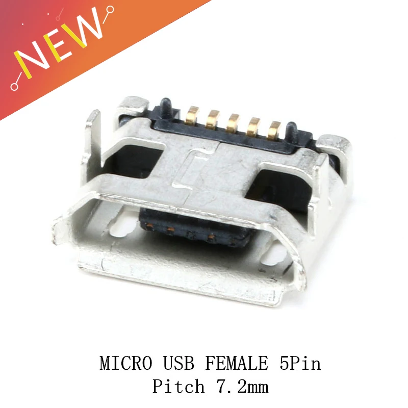 Conector Micro USB 5P 20 piezas, Conector Micro USB de 5 pines, hembra SMD DIP de paso 7,2mm