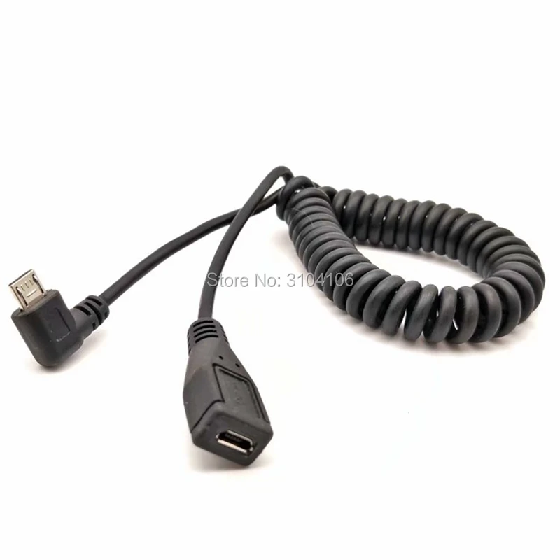 Adaptador macho micro USB de 90 grados a cable de extensión de datos hembra Línea de resorte de ángulo izquierdo negro - imagen 5