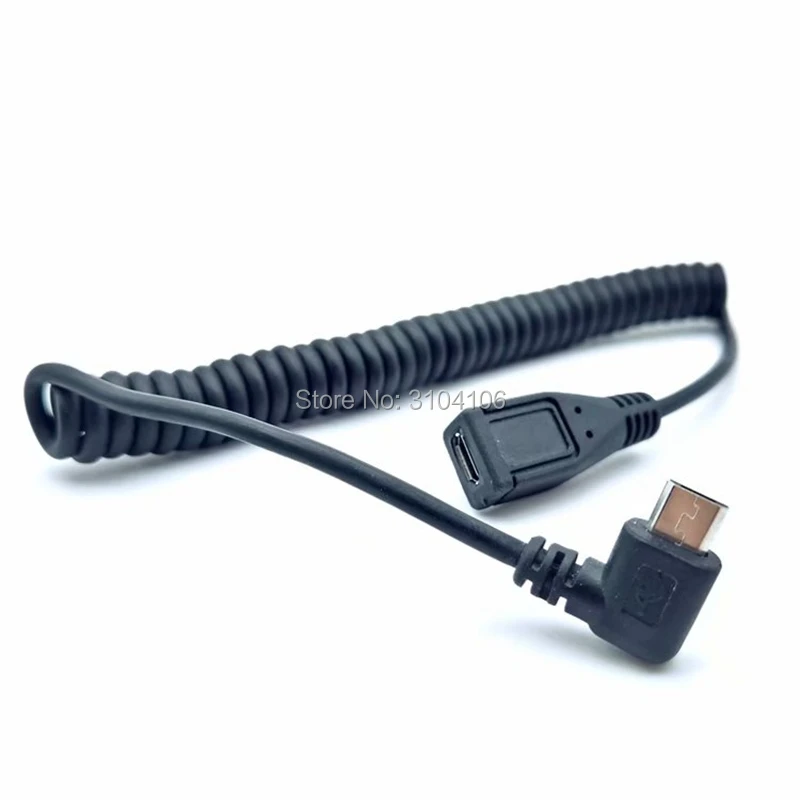 Adaptador macho micro USB de 90 grados a cable de extensión de datos hembra Línea de resorte de ángulo izquierdo negro - imagen 3