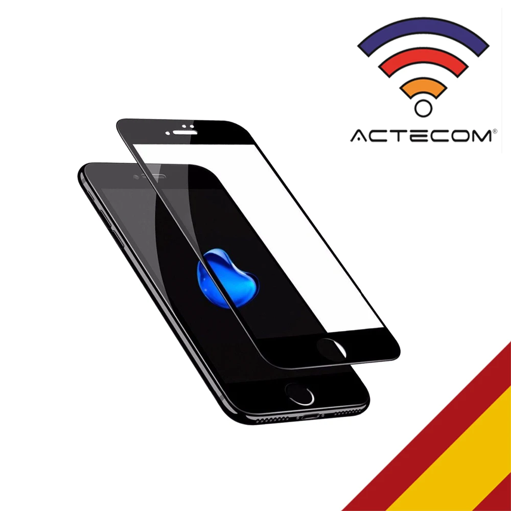 ACTECOM Protector Pantalla Completo 3D 5D Negro Cristal Templado compatible con iPhone 8 vidrio templado Cristal protector