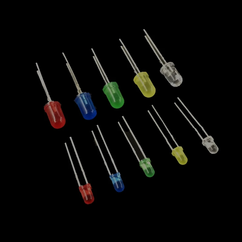 Diodos de colores universales F3 F5, Kit surtido de luces LED, diodo rojo, verde, azul, amarillo y blanco, 3mm + 5mm, 2-3V, 20mA, 200 unids/caja - imagen 5