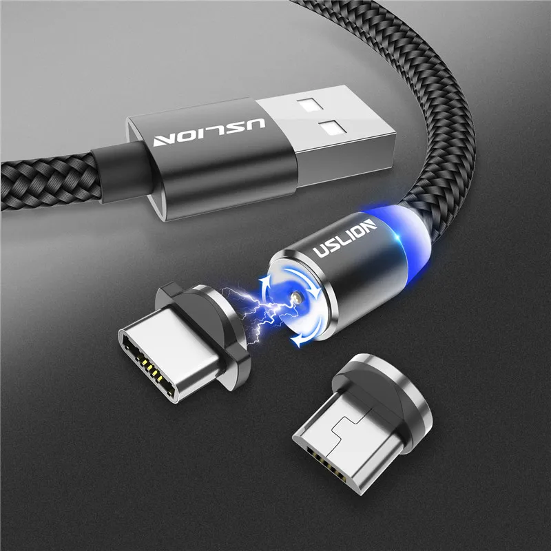 USLION Cable Magnético Micro USB Tipo C Adaptador Carga Rápida Cargador Magnético Iphone 7 Samsung S10 S9 Plus Xiaomi - imagen 5