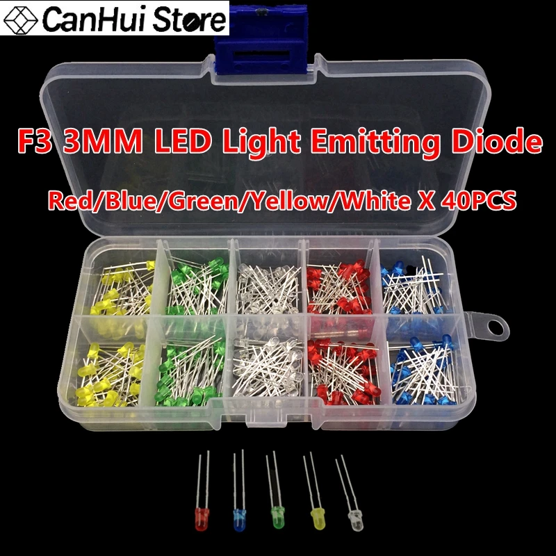 Diodos de colores universales F3 F5, Kit surtido de luces LED, diodo rojo, verde, azul, amarillo y blanco, 3mm + 5mm, 2-3V, 20mA, 200 unids/caja - imagen 4