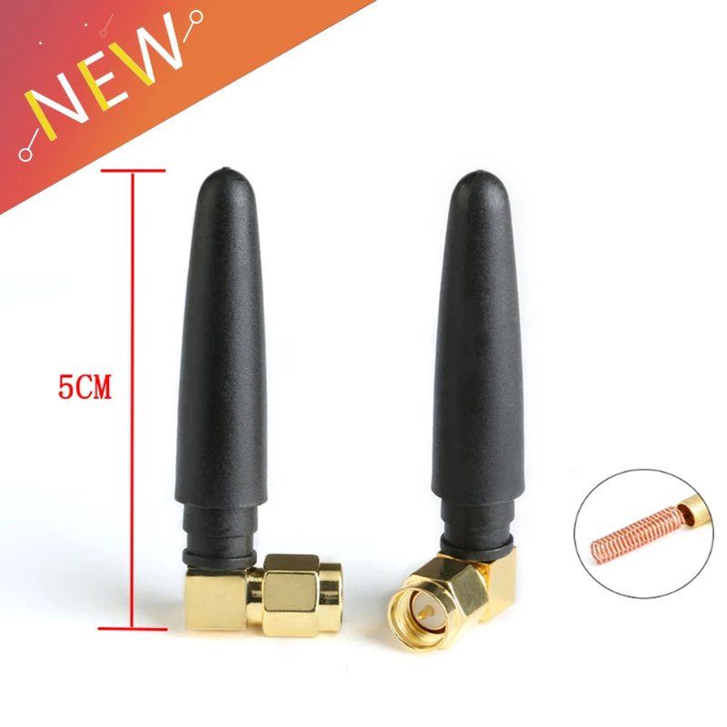 Antena de Radio inalámbrica Omni de 50mm, Conector de enchufe macho SMA de 3dBi, ángulo recto, ganancia de 433mhz