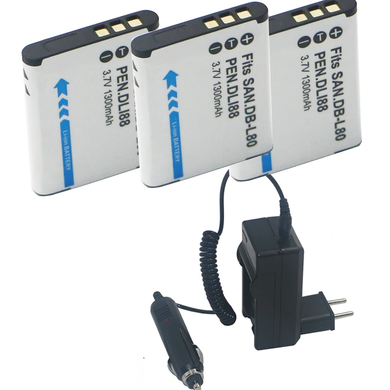 3 uds DB-L80 DB-L80A DBL80 batería de repuesto para cámara + cargador con paquete para Sanyo PC-X1200 X1220 X1250 X1420 CA100