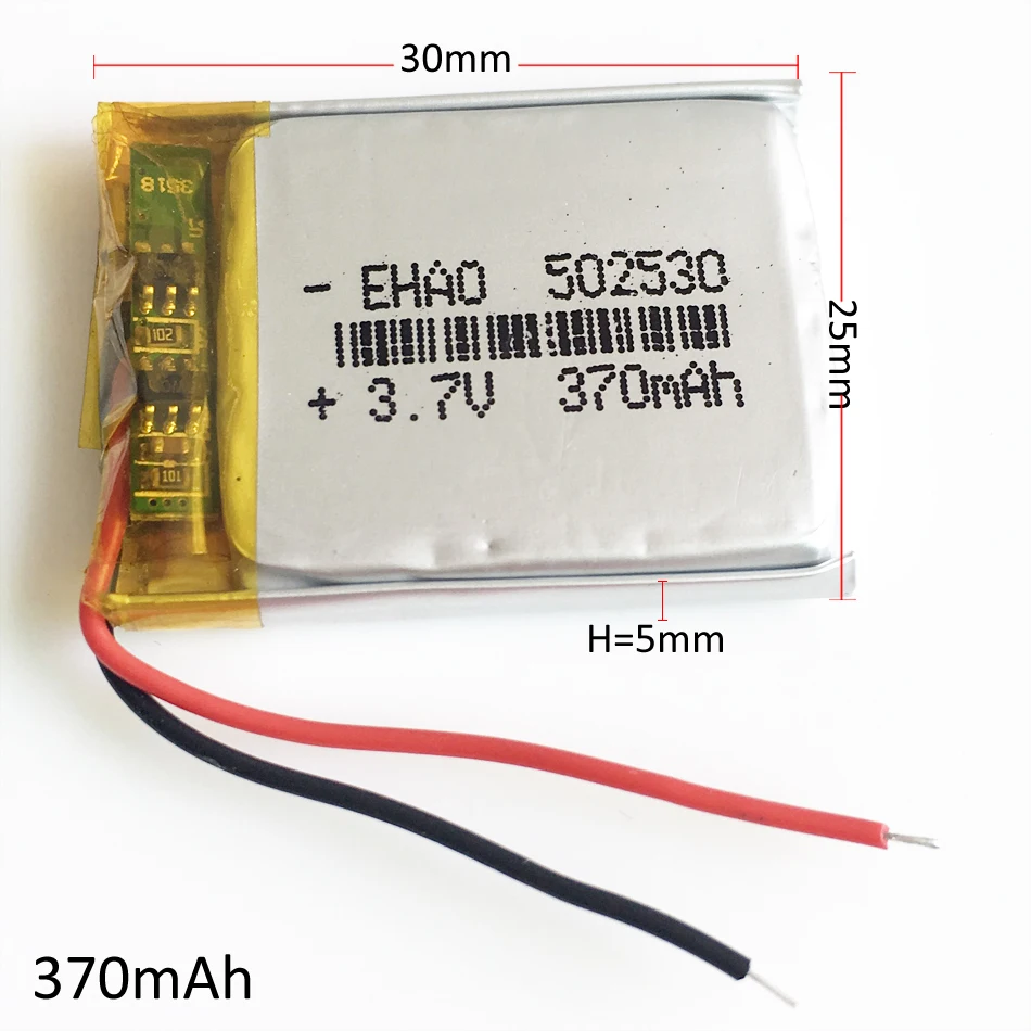 Batería recargable LiPo de polímero de litio de 3,7 V, 370mAh, 502530 celdas de Li para Mp3, GPS, PSP, reloj inteligente, pieza electrónica Bluetooth