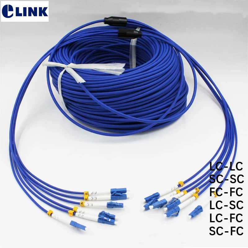 Cable de conexión de fibra 6 núcleos blindado 350M-500M 6C SC LC FC ST APC a prueba de ratiles monomodo 6 fibras cable de puente óptico ELINK ftth 400m - imagen 2