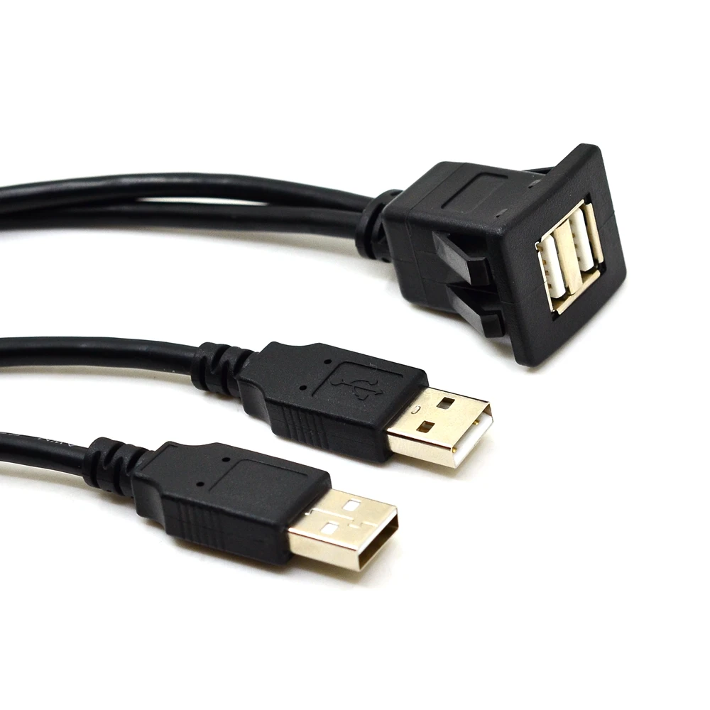 Cable de extensión de montaje empotrado de Panel USB 2,0 macho a hembra, doble cuadrado, 1M, con hebilla para salpicadero de coche, camión, barco, motocicleta, 3 pies
